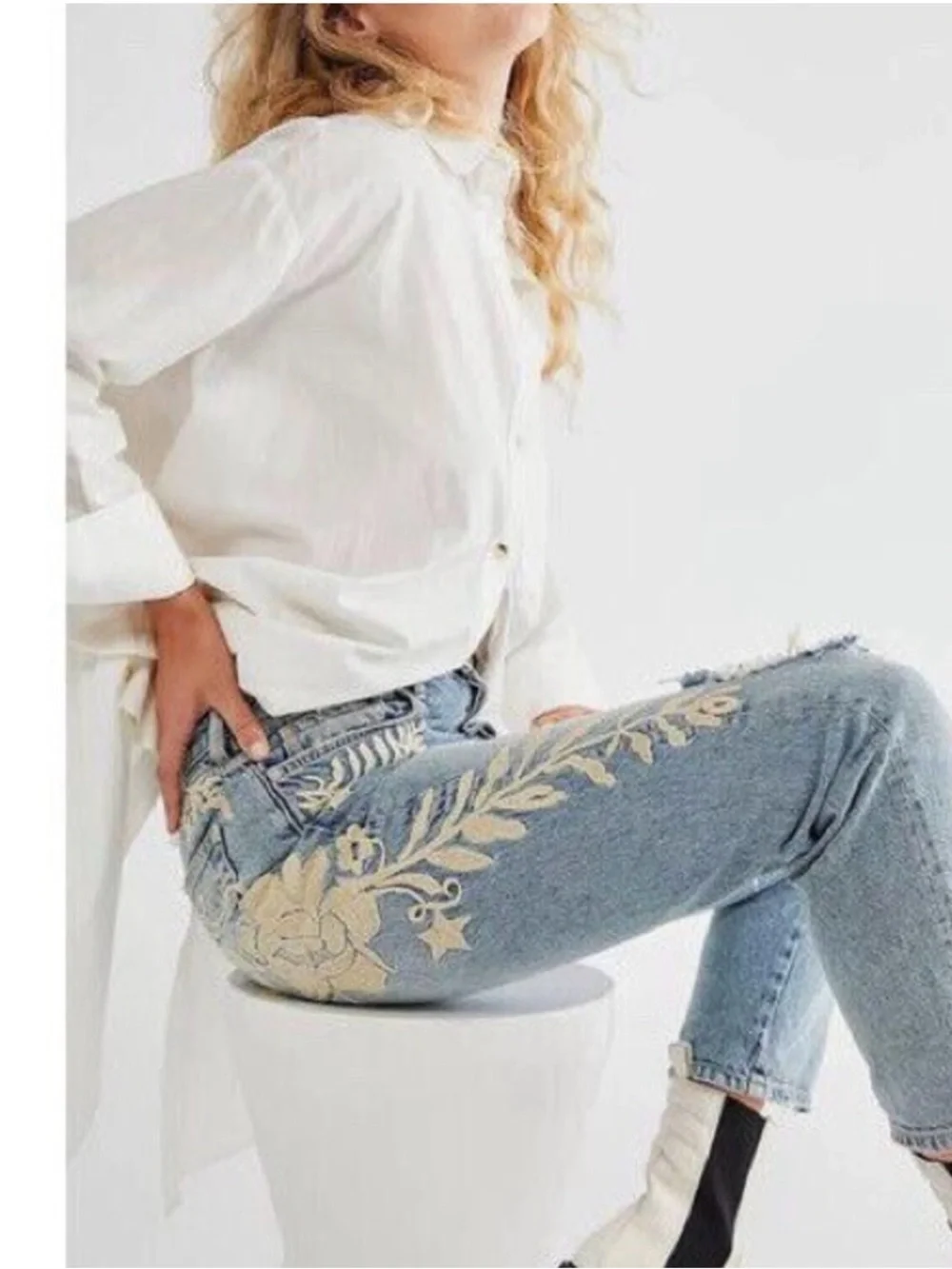 We the Free Bren distressed embroidered boyfriend jeans.